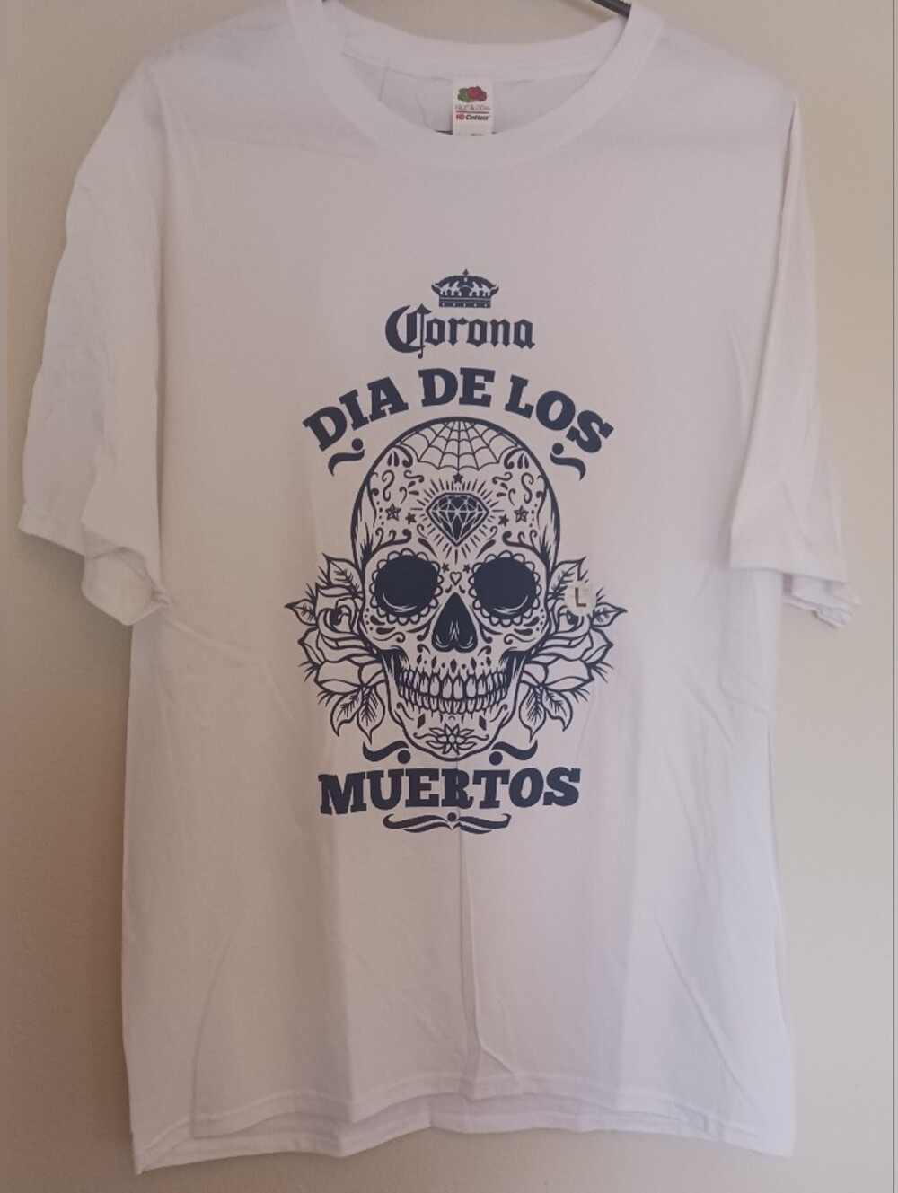 Corona Shirt Mens Large White Short Sleeve Skull Graphic Tee Day Of The Dead New